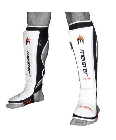 Meister MMA Edge Leather Shin Guards with Gel Padding 1 Pair White L-XL