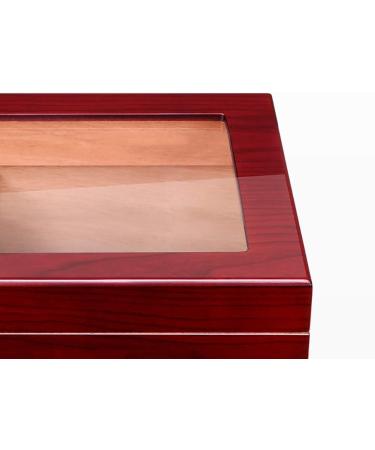 Desktop Cigar Humidor Case Glasstop Cigar Storage Box Cherry Finish with Hygrometer and Humidifier Holds 50 Cigars - Buy Online on GoSupps.com