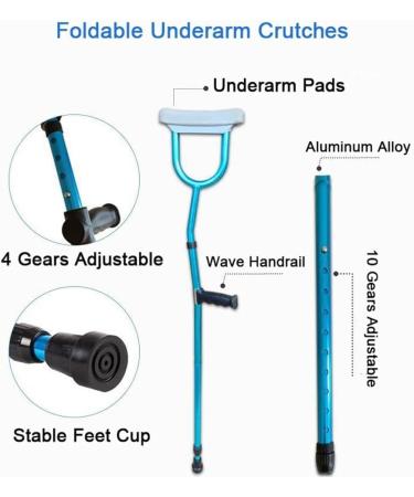 Foldable Underarm Crutches Adult Height Adjustable Crutches Ergonomic Axillary Rest and Grip Applicable Height 4' 2'' 6' 4'' - Buy Online on GoSupps.com