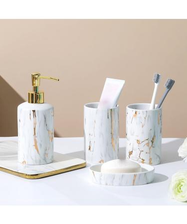 Pochy ceramic marbling bathroom four -part toilet article set cup of toothbrush cup of soap shell kit bathroom accessories set light gray d