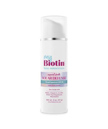 MyBiotin Luxe Sunscreen Daily Glow Shield Mineral SPF 50 Face Sunscreen - 24% Zinc Oxide Biotin Vitamin C CoQ10 Polyphenols & Resveratrol Anti-Aging Broad Spectrum Sun Protection 2 oz.