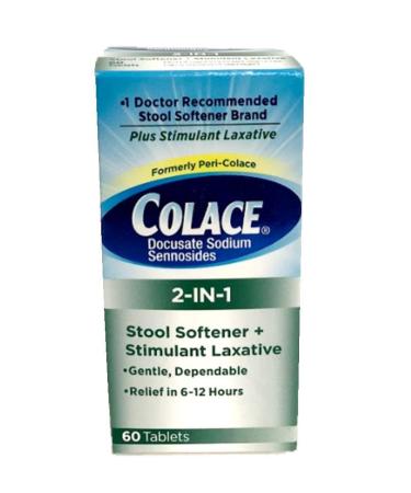 Colace 2-in-1 Stool Softener + Stimulant Laxative 60 Tablets (Pack of 5)