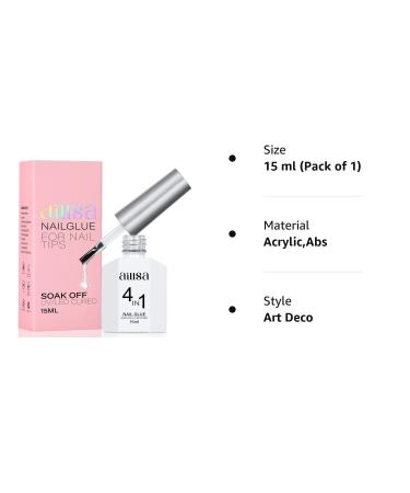 AILLSA 4 in 1 Gel Nail Glue 15ml - Super Strong Formula for Acrylic Nails - Long Lasting Brush On Glue for Rhinestone, Pearl, Foil - Curing Required - Buy Online on GoSupps.com