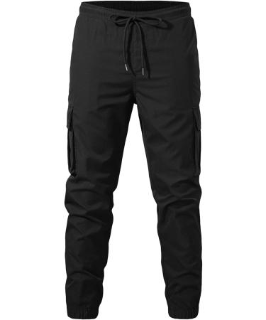 Elegancity Men's Cargo Trousers - Casual Jogger Work Pants with Drawstring, Regular Fit, Pockets | Size 38-46, 36 A-Black - Buy Online on GoSupps.com