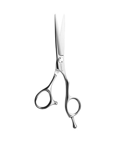 AOLANDUO Barber Scissor (5.5 Inch)-Extremely Sharp-Offset Design Using JP440C Stainless Steel Hair Cutting Scissor for Precision Cutting with Extreme Curved Thumb Ring Shape.