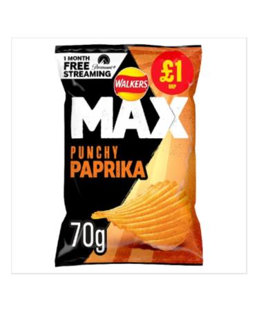 Walkers Max Punchy Paprika Crisps 70g x Case of 15 Paprika Crisps 15 1 count (Pack of 15)