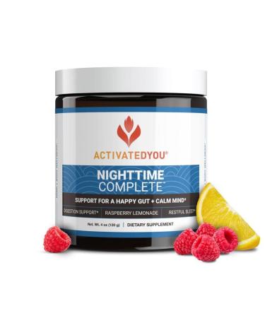 Nighttime Complete by Activated You Daily Wellness Drink for Gut Health with Ashwagandha - Raspberry Lemonade with Prebiotics, Probiotics, Vitamin C - Supports Relaxation & Digestion, Plant-Based
