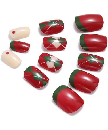 Vatocu Christmas False Nails - Short Red Press on Nails with Snowflakes, Elk, and Snowman Design (24pcs) - Perfect for Women and Girls - Buy Online on GoSupps.com