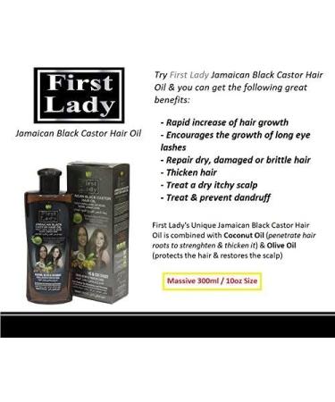 First Lady Herbal (Ayurvedic) JAMAICAN BLACK CASTOR Hair Oil 300ml 10oz - For Hair Eyelash Eyebrow Growth - With Olive & Coconut - For Afro Asian & European Hair Types - Buy Online on GoSupps.com