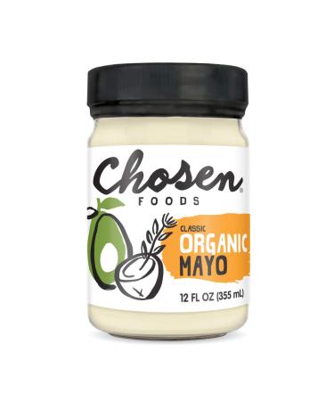 Chosen Foods Classic Organic Mayonnaise, Made with Organic Avocado Oil, Coconut Oil and Safflower Oil, Gluten & Dairy Free, Low-Carb, Keto & Paleo Diet Friendly, Mayo for Sandwiches, Dressings, Dips and Sauces, Made with Cage Free Eggs (12 fl oz)
