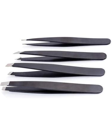 VENOAL Set of 4 tweezers for DIY eyebrows anti-static stainless steel tweezers beauty tool black - Buy Online on GoSupps.com