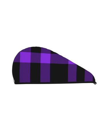 Purple Buffalo Plaid Microfiber Hair Towel Soft Super Absorbent Hair Towel Wrap for Women Coral Velvet Quick Dry Hair Cap for Long Curly and Thick Hair