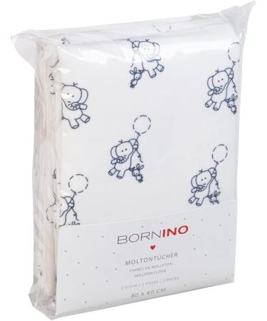 Buy Bornino Basics Moltontche Diapers - 2-Pack Easy-Care Cotton Strong Suction Elephant Print - 80x80 cm White/Blue - International Shipping - Buy Online on GoSupps.com