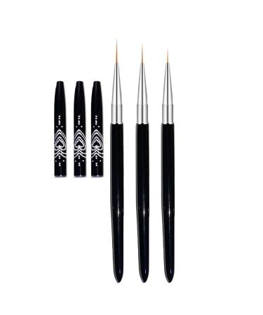 FULINJOY Nail Art Liner Brushes, 7mm/9mm/11mm UV Gel Painting Nail Art Design Brush Metal Handle Nail Drawing Pens (3PCS, Black) 3PCS Black