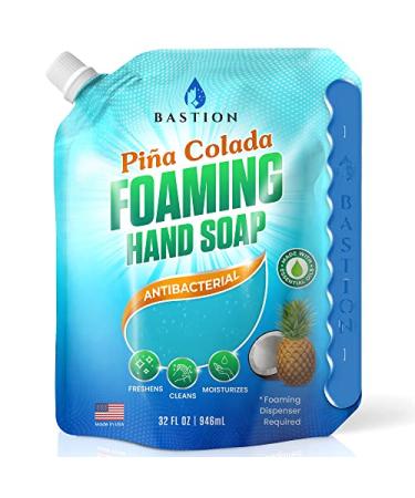 Bastion Foaming Hand Soap Refills: 32oz Pouch Pina Colada Scented Antibacterial Instant-Foam Bulk Hand Wash Pina Colada 32 Ounce Refill Pouch