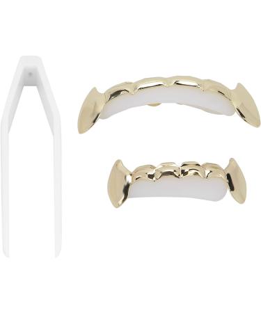 Hip Hop Faux Teeth Set Reusable NonFading Copper Halloween Festival Teeth Decoration Braces (Gold) - Buy Online on GoSupps.com