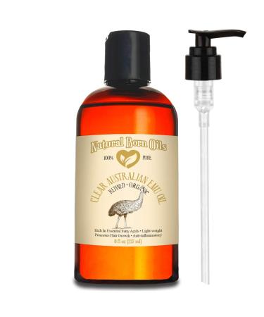 Natural Born Oils Ultra Clear Emu Oil. 8oz. 100% Pure and Natural  Fully Refined  Organic  Lightweight Moisturizer for Skin and Hair 8 Ounce