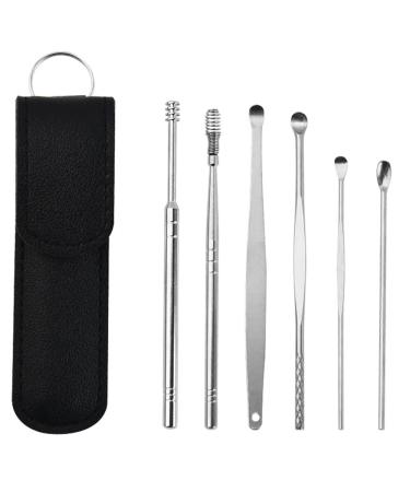 Innovative Spring Ear Wax Cleaner Tool Set Earwax Removal Cleaner Tool Set Ear Wax Removal 6-In-1 Ear Pick Tools Tainless Steel Ear Picks (Black)