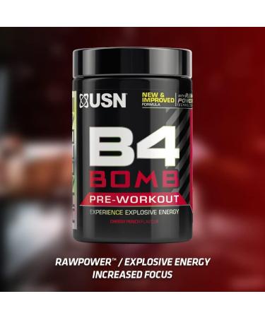 USN B4 Bomb Cherry Pre Workout Energy Drink Powder - 180g (12 Servings) | Caffeine, Beta-alanine, l-Citrulline for Explosive Energy Boost | Pack of 1 - Buy Online on GoSupps.com
