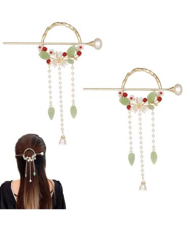 KuuGuu 2 PCS Chinese Japanese Style Hair Sticks Hanfu Pearl Hair Comb Pin Chinese Hair Flower Tassel Chinese Hair Accessories Traditional Chinese Cair Accessory 2pcs