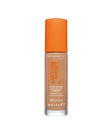 Rimmel Lasting Radiance Medium Coverage Anti Pollution Foundation SPF 25 200 Soft Beige (Wake Me Up Foundation Improved Formula) 30 ml (Pack of 1) Soft Beige 30 ml (Pack of 1)