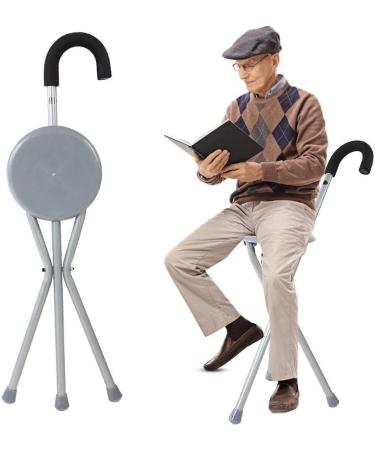 Folding Walking Stick Portable Lightweight Walking Crutch with Plastic Seat Stainless Steel Walking Cane Non Slip Tripods Balancing Mobility Aid for Elder Star of Light Grey - Buy Online on GoSupps.com