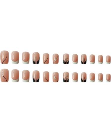 JUSTOTRY 24 Pcs Short White French Press on Nails with Diamonds Pattern - Squoval Fake Nails Set for Women with Nail Glue - Nail Art Swirl & White Design - Buy Online on GoSupps.com