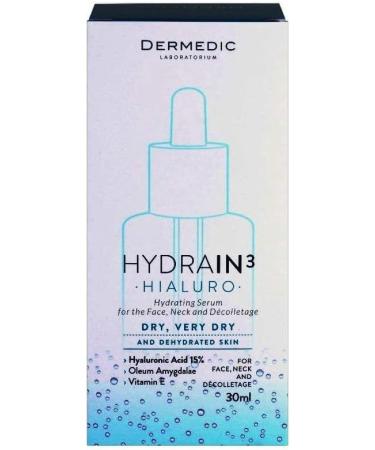 PREMIUM Hyaluronic Acid Anti Ageing and Anti Wrinkle Serum For Face Neck and Decolletage - Clinical Strength (15% HA) For day and night use. Ideal as make-up base. Hypoallergenic with Thermal Water. Dermedic Hydrain3 Hialuro - Buy Online on GoSupps.com