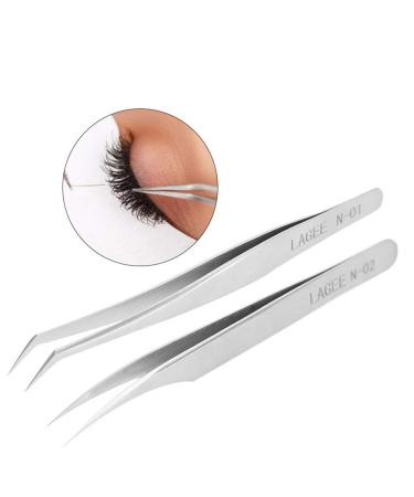 2 types of eyelash tweezers made of stainless steel anti-statics eyelash sink for eyelash extensions and nail design curved tweezers 2 pieces