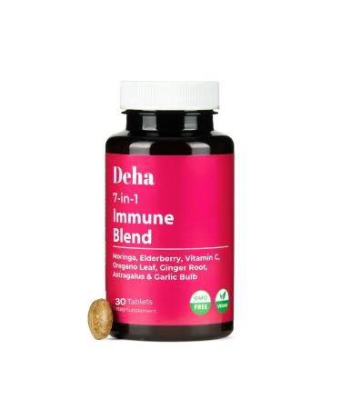 7-in-1 Immune Support Supplement Tablets Moringa Vitamin C Elderberry with Oregano Leaf, Ginger Root, Astragalus & Garlic Bulb Herbal Wellness - GMP Certified - Organic, Non-GMO, Vegan - 30 Count 1 Count (Pack of 30)