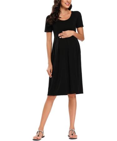 Love2Mi Maternity Dress XL Black - Short-Sleeve A-Line Midi Pregnant Dress - Buy Online on GoSupps.com
