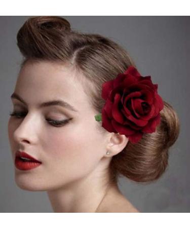 HOLY KT Dark Red Velvet Rose Flower Wreath Clip & Pin - Handmade Bride Women Hair Accessory for Flamenco Dancer - Deep Red (3.9in) - Buy Online on GoSupps.com