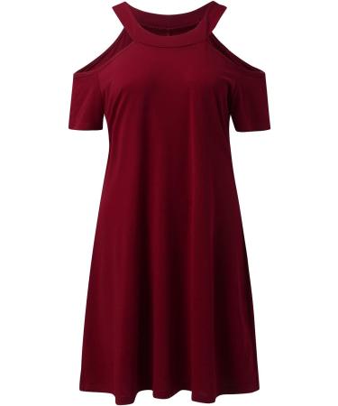 Women's Off The Shoulder Summer Dress - V Neck Casual Mini Dress in Solid Wine Color - XX-Large - Buy Online on GoSupps.com