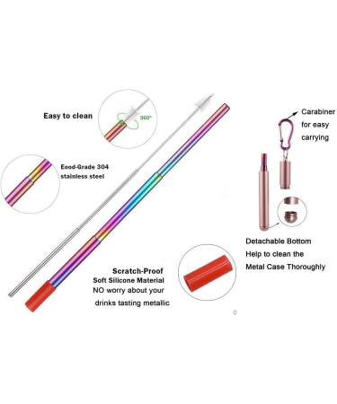 Chargenyang 2 Pack Telescopic Reusable Straw Collapsible Stainless Steel Straws Portable Metal Drinking Straws with Aluminum Key-Ring Case & Cleaning Brush for Travel Home Work.(Black and Rose Gold) - Buy Online on GoSupps.com
