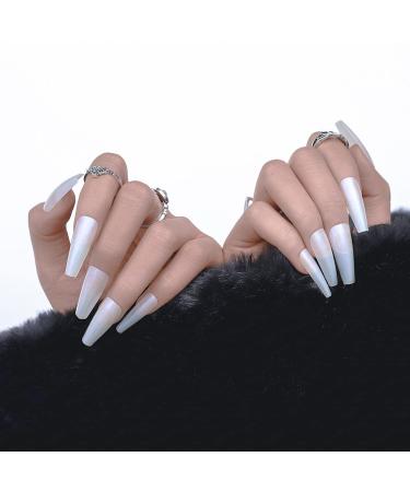 Sethexy Glossy Ballerina Long Press-On Nails - Sparkle White Acrylic Fashion Tips - 24 Complete Coverage Nail Set for Women & Girls - Buy Online on GoSupps.com