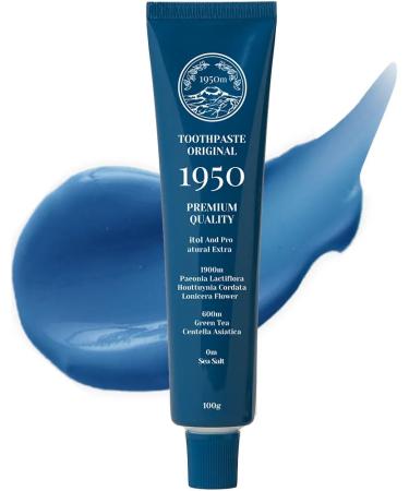1950 Mineral Salt Blue Toothpaste - Jeju Lava Seawater Salt with Hydroxyapatite for Sensitive Teeth Gum Care Whitening Reminaeralizing Green Tea Freshness Fluoride Free SLS Free (3.5 oz)