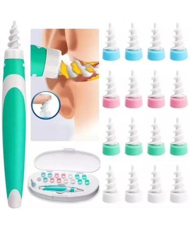 Spiral Ear Wax Remover Tool - Reusable Kit with 16 Soft Replacement Heads for Safe Ear Cleaning | Earwax Removal for Adults and Kids (Light Blue) - Buy Online on GoSupps.com