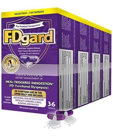 FDgard Gut Health Supplement Indigestion Nausea & Bloating Upset Stomach 144 Capsules (Packaging May Vary) 144 Count (Pack of 1)