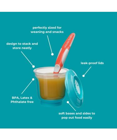 Vital Baby NOURISH Store & Wean Pots - Stackable Storage with Soft Bases - Leakproof Lids - BPA Free - Ideal for Weaning & Snacks - 4pk 4oz/120ml - Buy Online on GoSupps.com