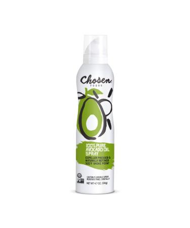 Chosen Foods 100% Pure Avocado Oil Spray 4.7 oz (1 Pack), Non-GMO, 500F Smoke Point, Propellant-Free, Air Pressure Only for High-Heat Cooking, Baking and Frying