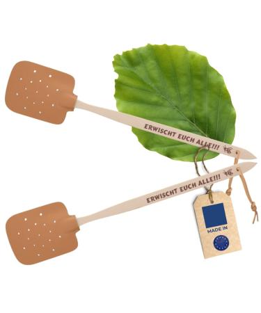 2x Hofmeister fly clapping made of beech wood & leather from Europe clap with saying: get all !!! practical mosquito rackers catch for insects mosquito catchers 47.5 cm get you all !!!2