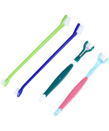 Meleebellot Dog Toothbrush Set - 4 Pieces with Triple Head & Long Grip - Pet Toothbrush for Dogs & Cats (Multi-Colored) - Buy Online on GoSupps.com