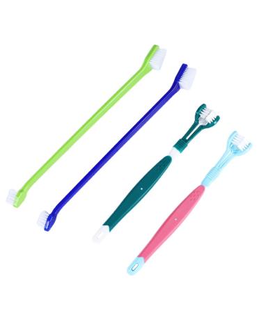 Meleebellot Dog toothbrush 4 pieces pet toothbrush 2 triple head dog toothbrushes and 2 long grip dog toothbrush pet toothbrush for dogs and cats (multi-colored)