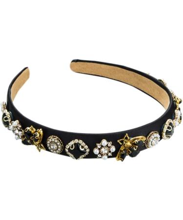 Rhinestone Headband Wide Padded Hairband Sparkle Silver Diamond Headband Crystal Bead Embellished Headbands for Women Girls (CBlackCrystal2) - Buy Online on GoSupps.com
