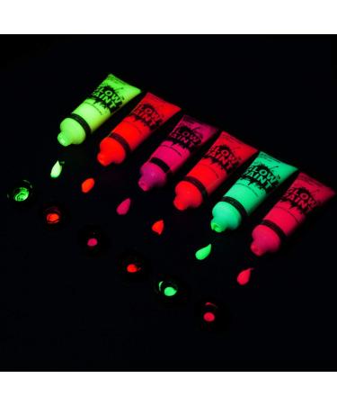 UV Glow Neon Facial & Body Painting Set - 6 Fluorescent Colors (10ml) - Brightest Under UV Light for Makeup Art - Buy Online on GoSupps.com
