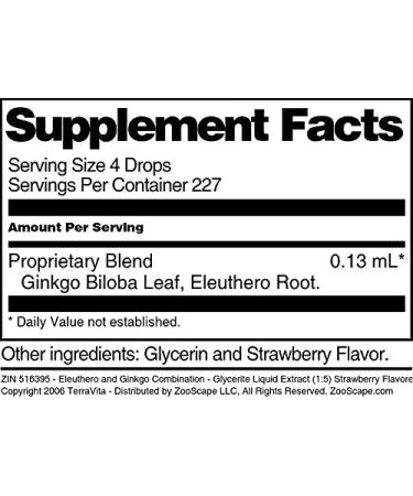 Eleuthero and Ginkgo Combination - Glycerite Liquid Extract (1:5) Strawberry Flavored Alcohol-Free (1 oz ZIN: 516395) - 3 Pack - Buy Online on GoSupps.com