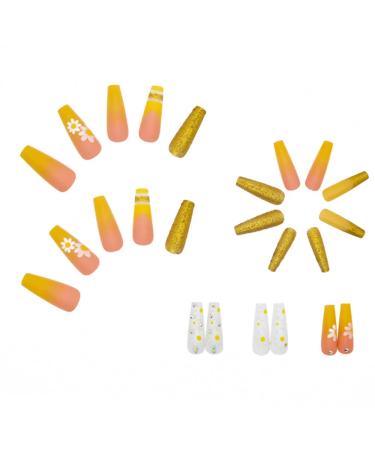 YoYoee 24 PCS Yellow Gradient Long Coffin Press On Nails - Daisy Acrylic Fake Nails for Women - Buy Online on GoSupps.com