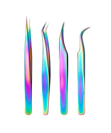 UUYYEO Eyelash Tweezers Stainless Steel Eyelash Extension Precision Tweezers Curved Eyelash Tweezers Curved Tip 4 Pack
