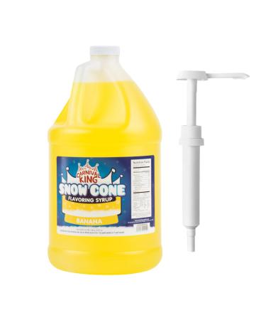 ZippySweets - Banana Flavour Snow Cone Syrup with Complimentary Pump 1 Gallon Perfect for Shaved Ice Makes up to 128 Delicious Shaved Ice Servings Premium Shaved Ice Syrup for Parties