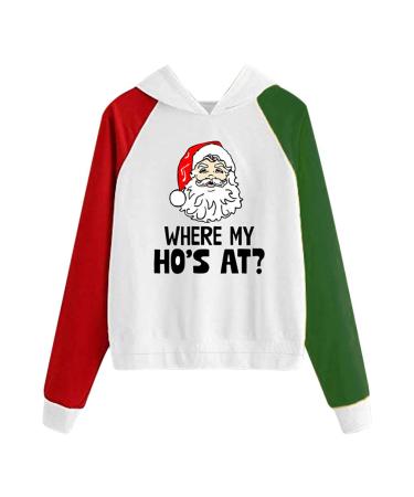 Bigfanshu Womans Sweaters Fashion Christmas Sweater Print Hooded Round Collar Long Sleeves Tops
